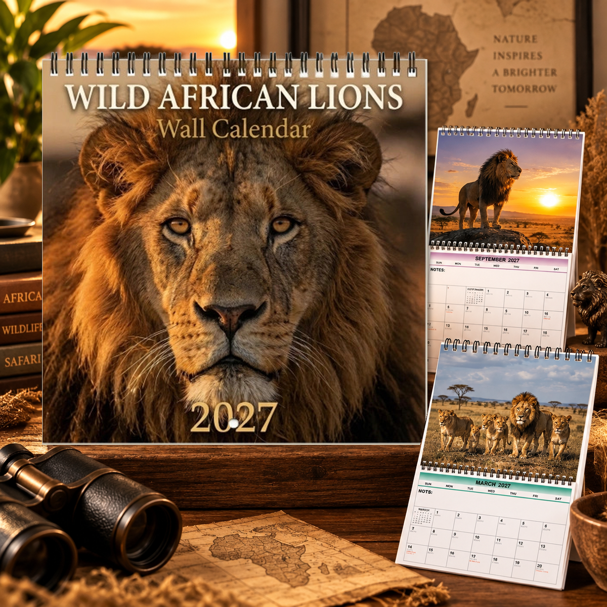Wild African Lions 2027 Wall Calendar โ 12-Month Wildlife Calendar, Epic Savanna Lion Photography Hanging Planner for Safari & Animal Lovers