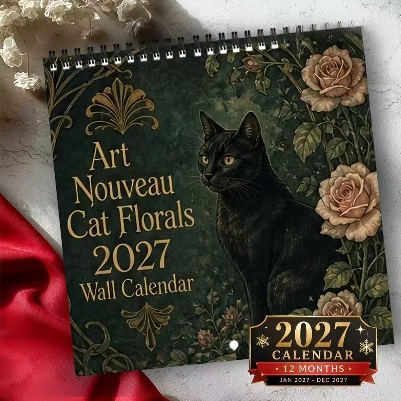🐈⬛ 2027 Art Nouveau Cat Florals Calendar | 12 Months of Ornate Black Cat & Rose Art