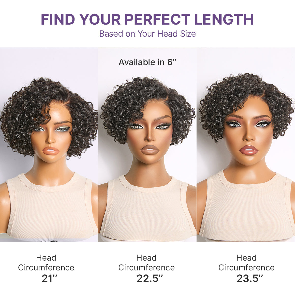 Short curly water wave pixie wig by Luvme Hair featuring HD lace, minimal glueless design, and natural water wave texture.