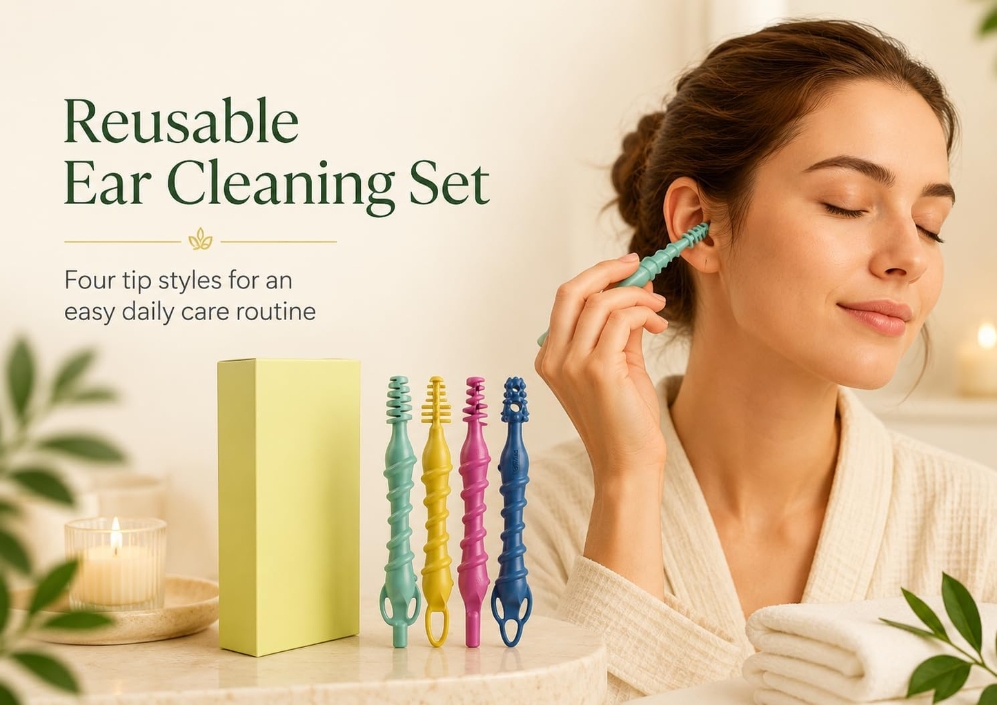Silicone Ear Wax Removal Tool Set, 4 Pcs Reusable Ear Cleaners with Spiral and Scoop Tips, Washable Ear Pick Kit for Adults, Portable Outer Ear Cleaning Tools. (4 Ear Cleaning Tools1PACK)