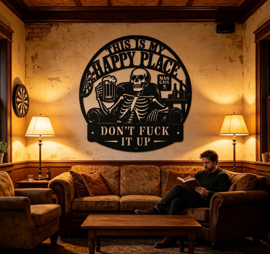 💀🍺"This Is My Happy Place" Funny Man Cave Decor