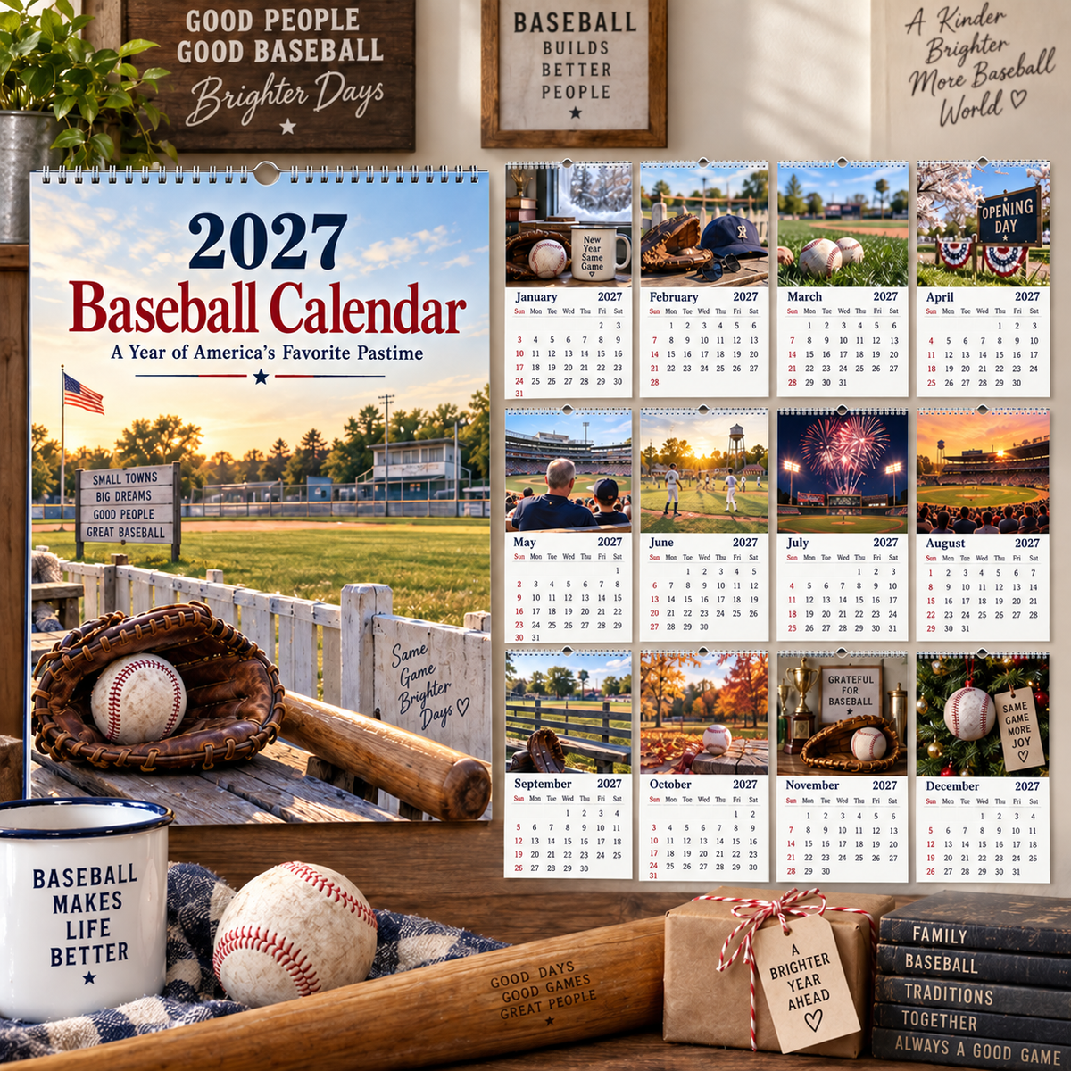 📅 2027 Baseball Calendar|A4 Hanging Calendar