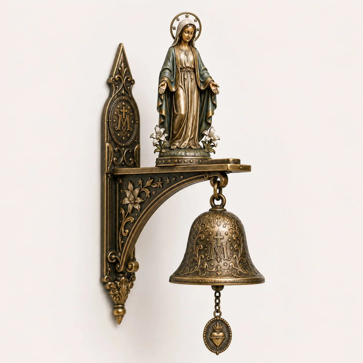 🙏 Our Lady of Grace Bronze Miraculous Medal Wall Bell | Catholic Religious Home & Garden Decor✨