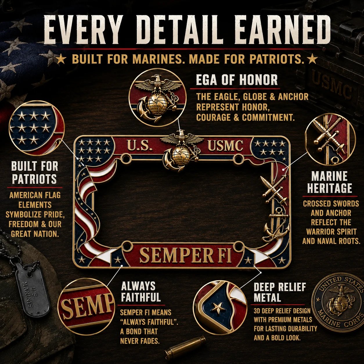 š„LAST DAY 49% OFF- U.S. Marine Corps Semper Fi License Plate Frame