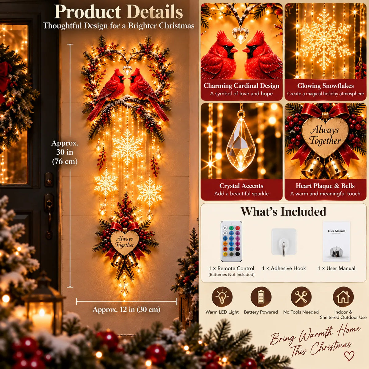 š¦ Always Together Cardinals⢠ā Lighted Christmas Wall Decor