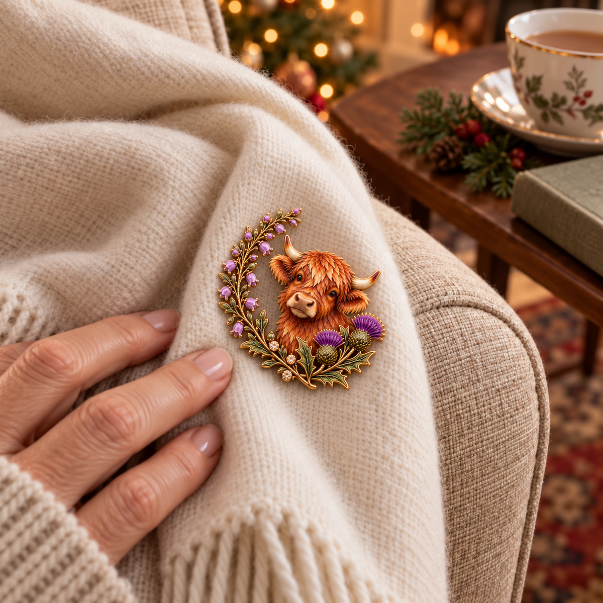 Highland Cow & Thistle ๐ด๓ ง๓ ข๓ ณ๓ ฃ๓ ด๓ ฟ Scottish Heritage Enamel Brooch