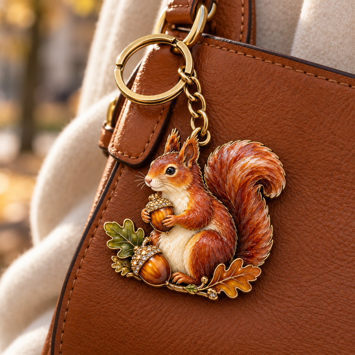 AUTUMN WOODLAND SQUIRREL 🍂 Oak & Acorn Keepsake Keyring