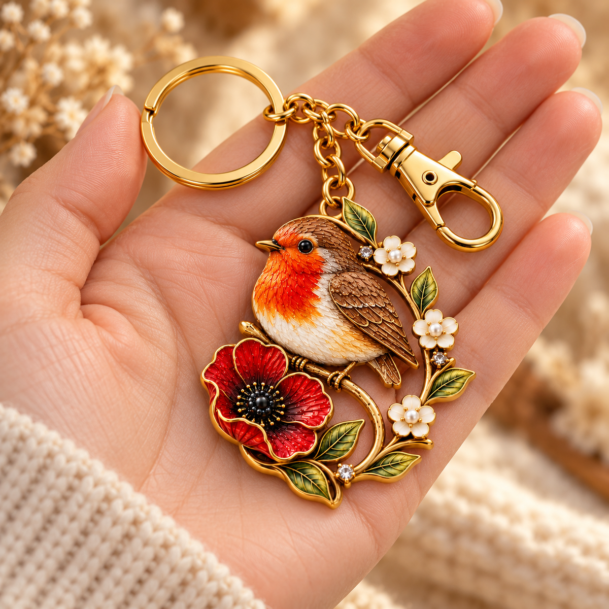 ROBIN & POPPY PEARL REMEMBRANCE KEYRING ❤️ A Gentle Tribute To Carry Every Day
