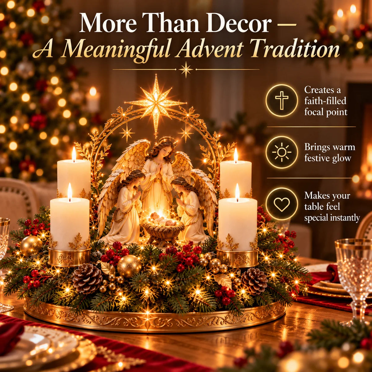 ✨ Lighted Nativity Christmas Centerpiece – Holy Family Advent Candle Decor & Religious Christmas Table Decor
