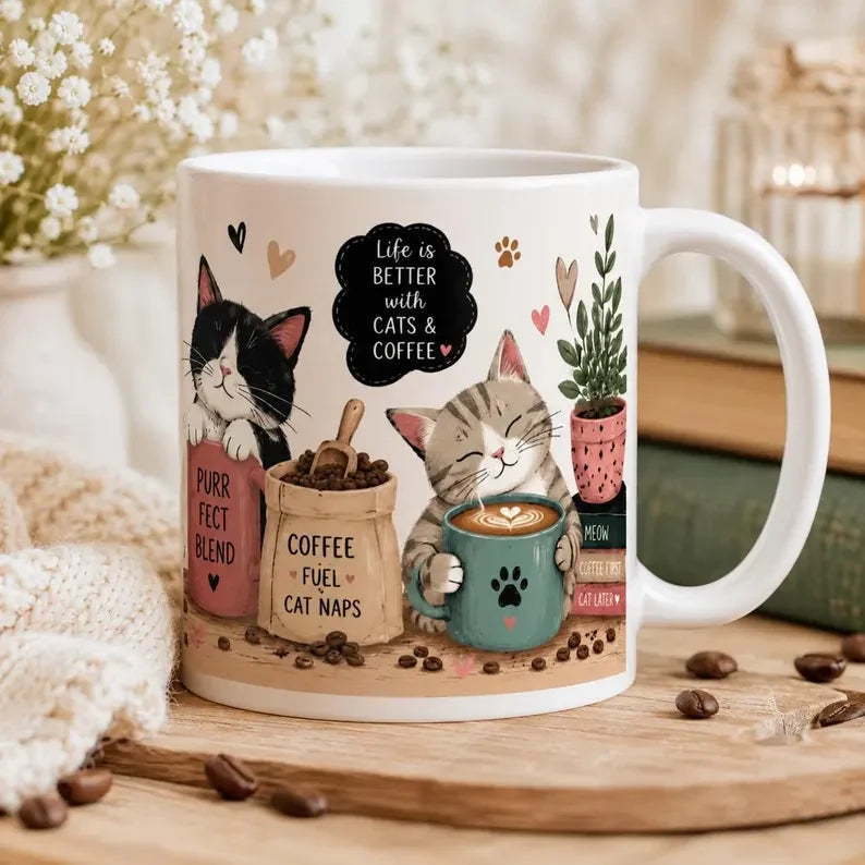 ☕🐱 Cozy Cat Coffee Mug, Cute Ceramic Cup for Cat Lovers