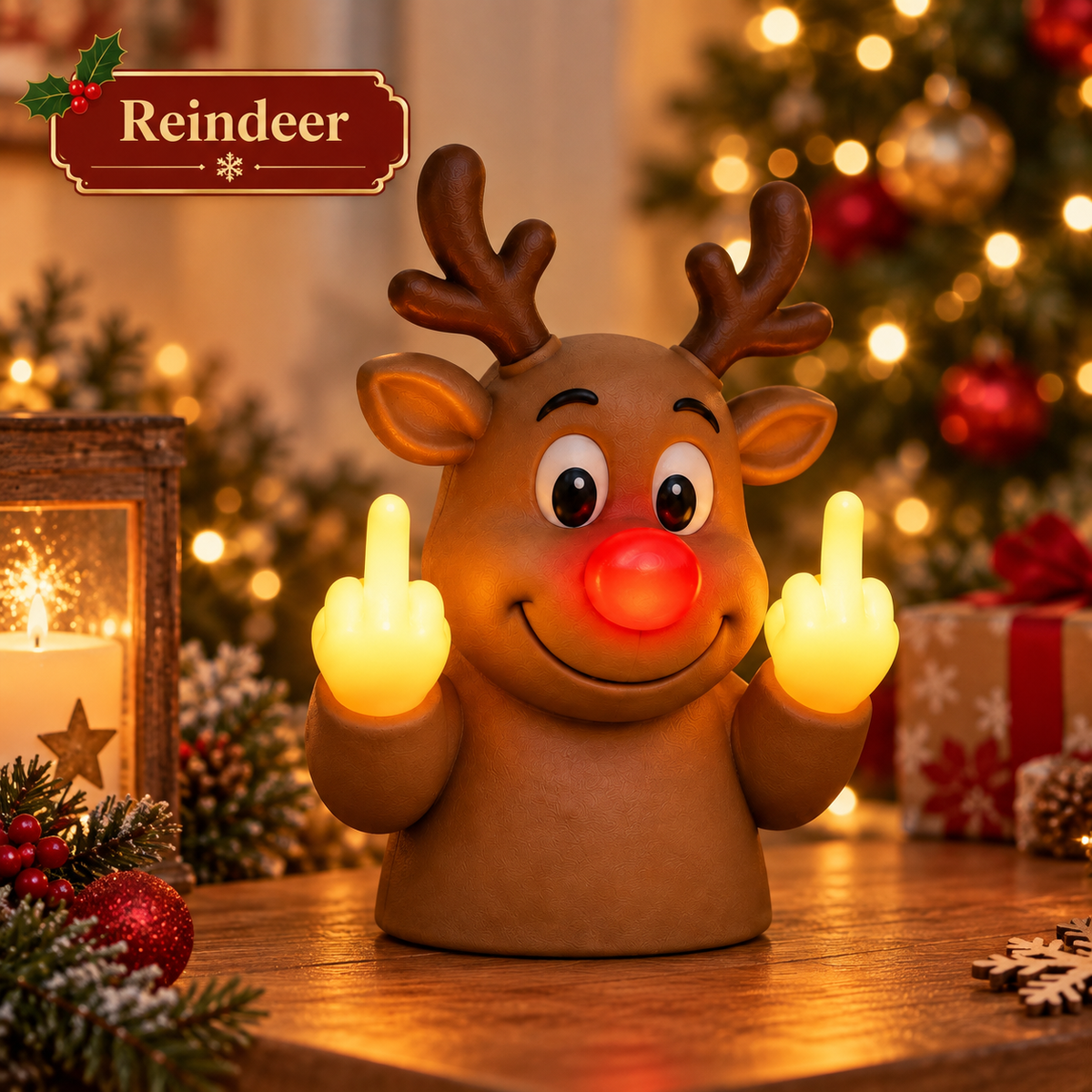 Glowing Middle Finger Santa Lamp, Fun Festive Desk Ornament For Holiday