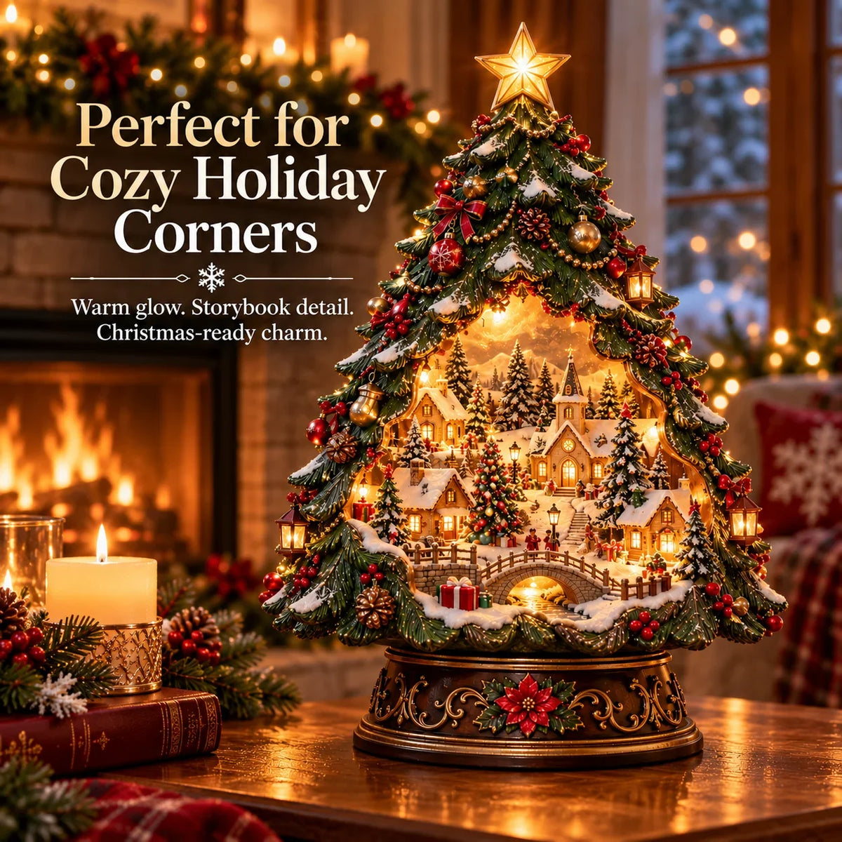 🎄✨ Christmas Tree Keeper – Hidden Village Lighted Tabletop Decor