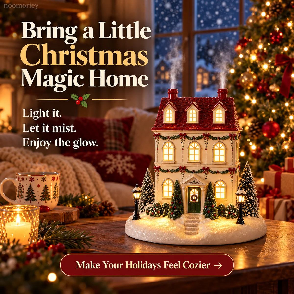 🎄 Christmas Cottage Aroma Diffuser – Cozy Glow & Festive Mist for a Magical Holiday ✨