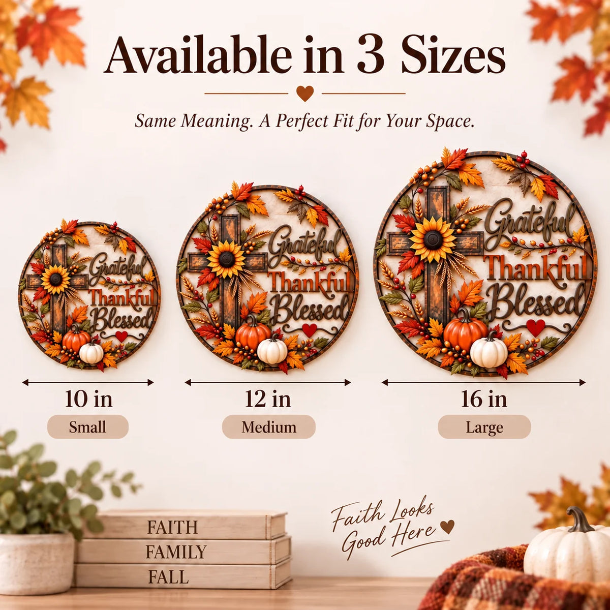 🍂 Grateful • Thankful • Blessed Fall Faith Wall Decor ✝️🌻