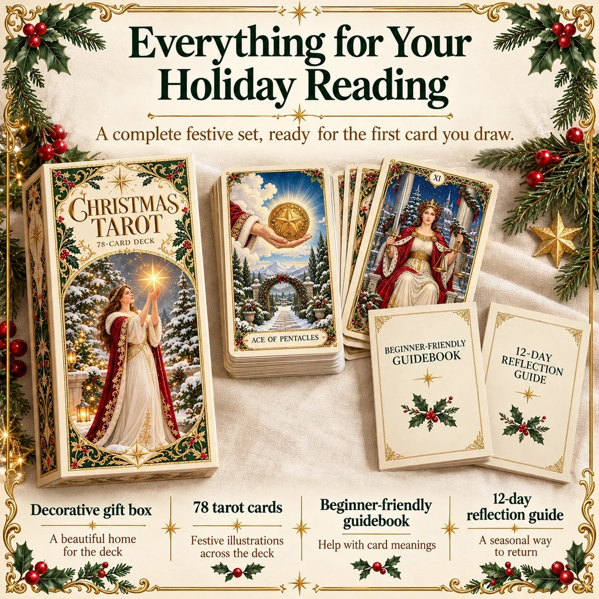 Last Day 48% OFF🎉-🔮 Yuletide Tarot Deck | 78 Festive Cards & A Guided 12-Day Holiday Ritual