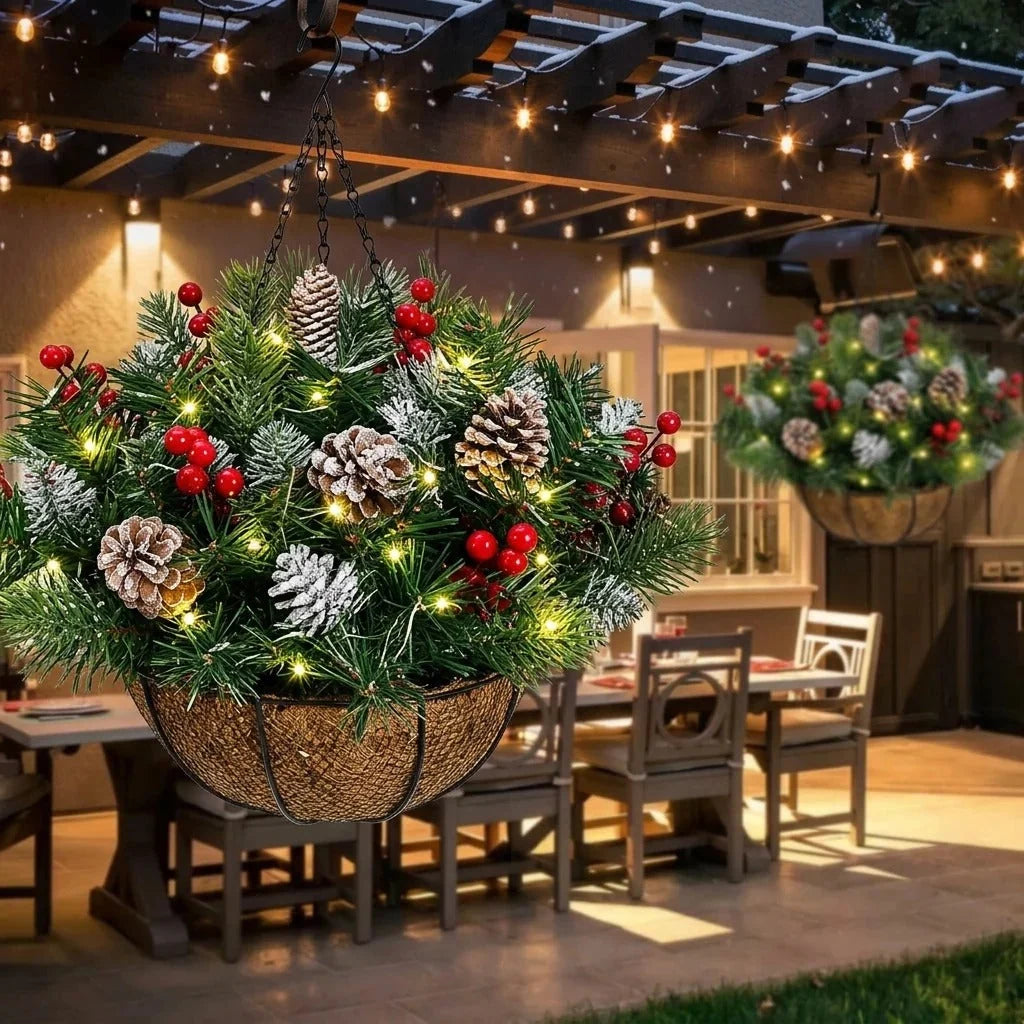 🎄 Last Day 49% OFF 🏆 Pre-Lit Christmas Hanging Basket | Pre-lit, weather-resistant, and zero maintenance🏆