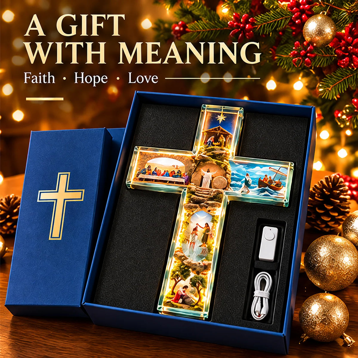 🙏 The Story of Jesus LED Cross Lamp ✝️✨ 6 Biblical Scenes & Meaningful Christian Gift