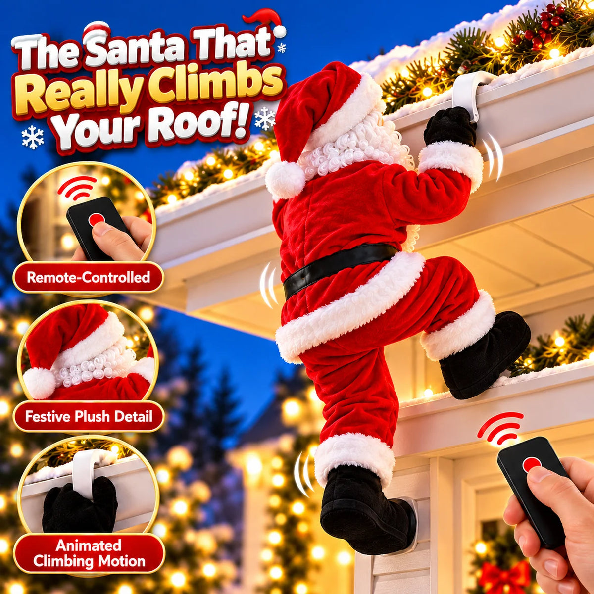 🎄 Remote-Controlled Climbing Santa™ – Animated Christmas Roof & Gutter Hanging Decoration | Watch Santa Try to Climb Your Roof! 🎁🎅
