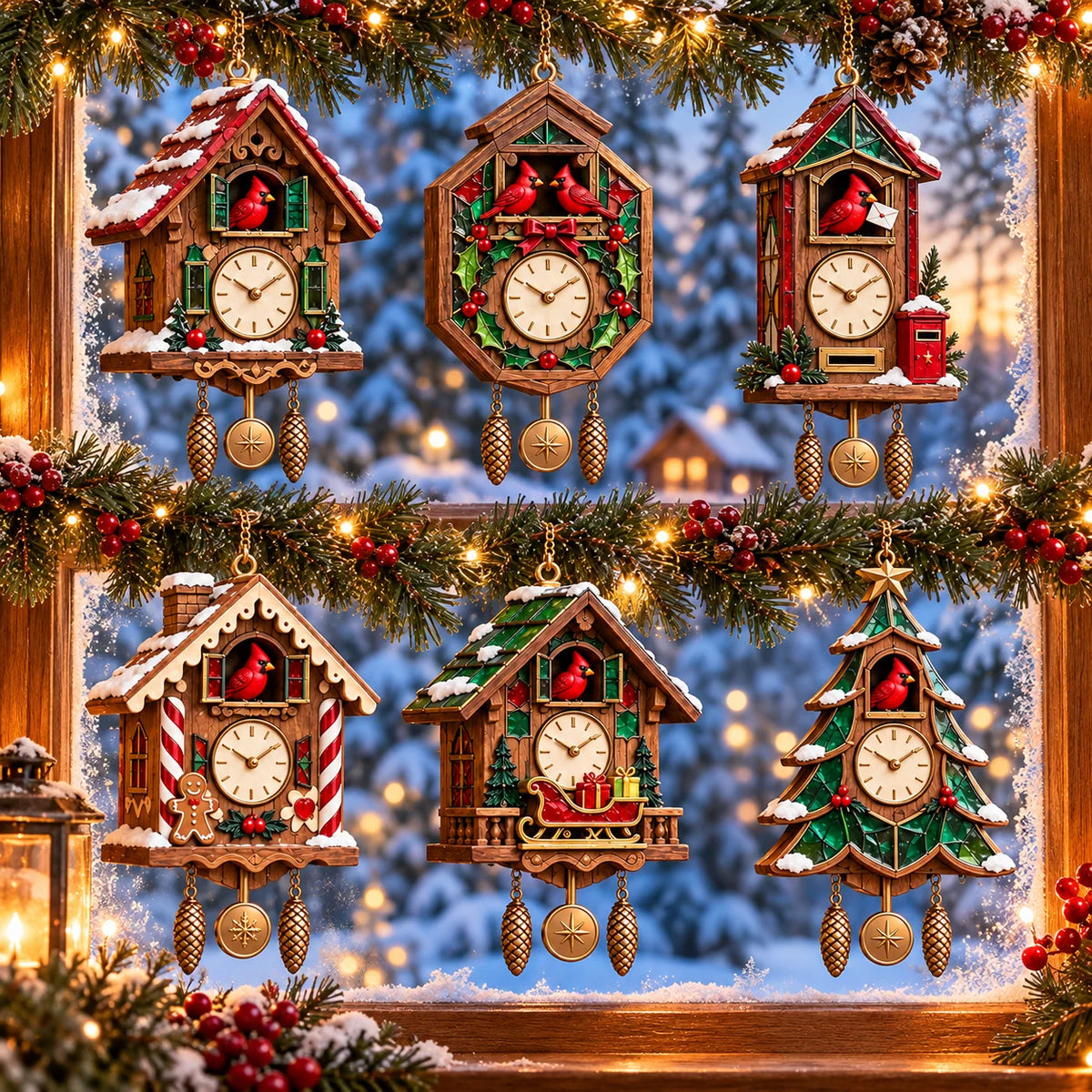 🕰️ 2026 Christmas Cuckoo Clock Ornaments – Set Of 6 Vintage Holiday Keepsakes