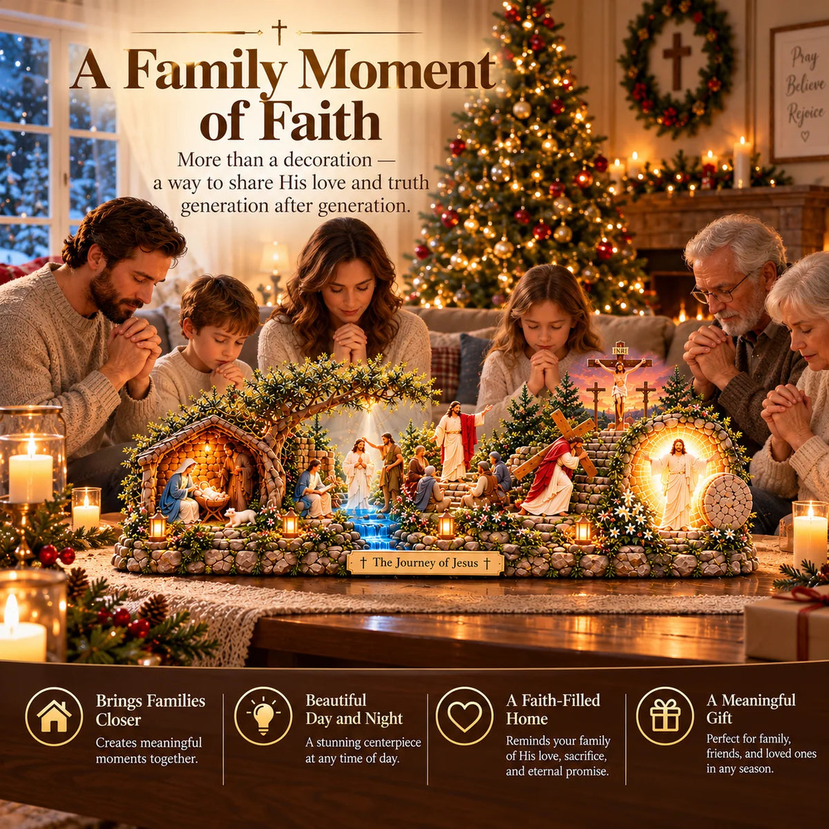 ✝️✨ The Journey of Jesus™ – Lighted 3D Biblical Story Centerpiece | Six Sacred Moments of Faith🌞