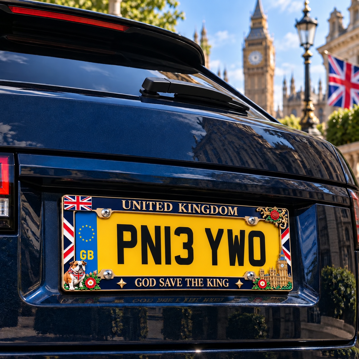 ⏳ Last Day 49% OFF – 🇬🇧 United Kingdom “God Save the King” License Plate Frame | Premium Metal, 3D Enamel Details & Secure Screw-On Fit 👑