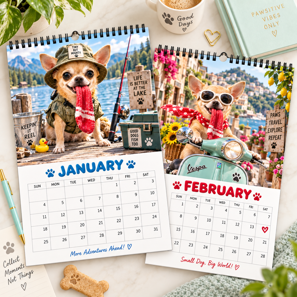Tiny But Mighty 2027 Wall Calendar โ 12-Month Chihuahua Adventures Calendar, Funny Small Dog Scenes Hanging Planner for Chihuahua & Dog Lovers