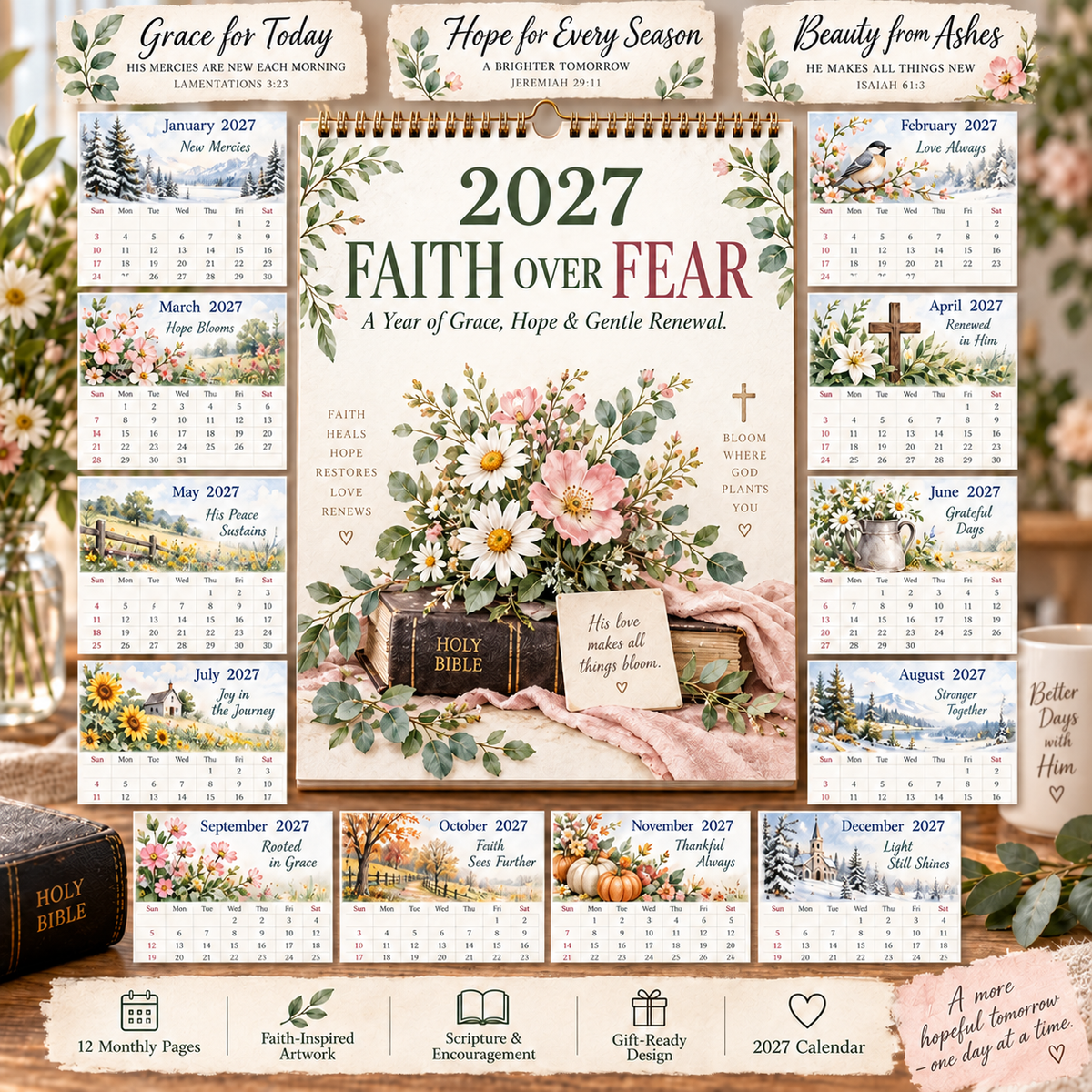 🌿2027 Faith Over Fear Desk Calendar✨