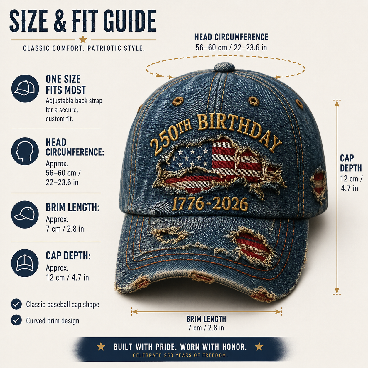 🔥 Father’s Day Sale - ❤️ 🇺🇸 Vintage 250th Birthday Patriotic Denim Cap