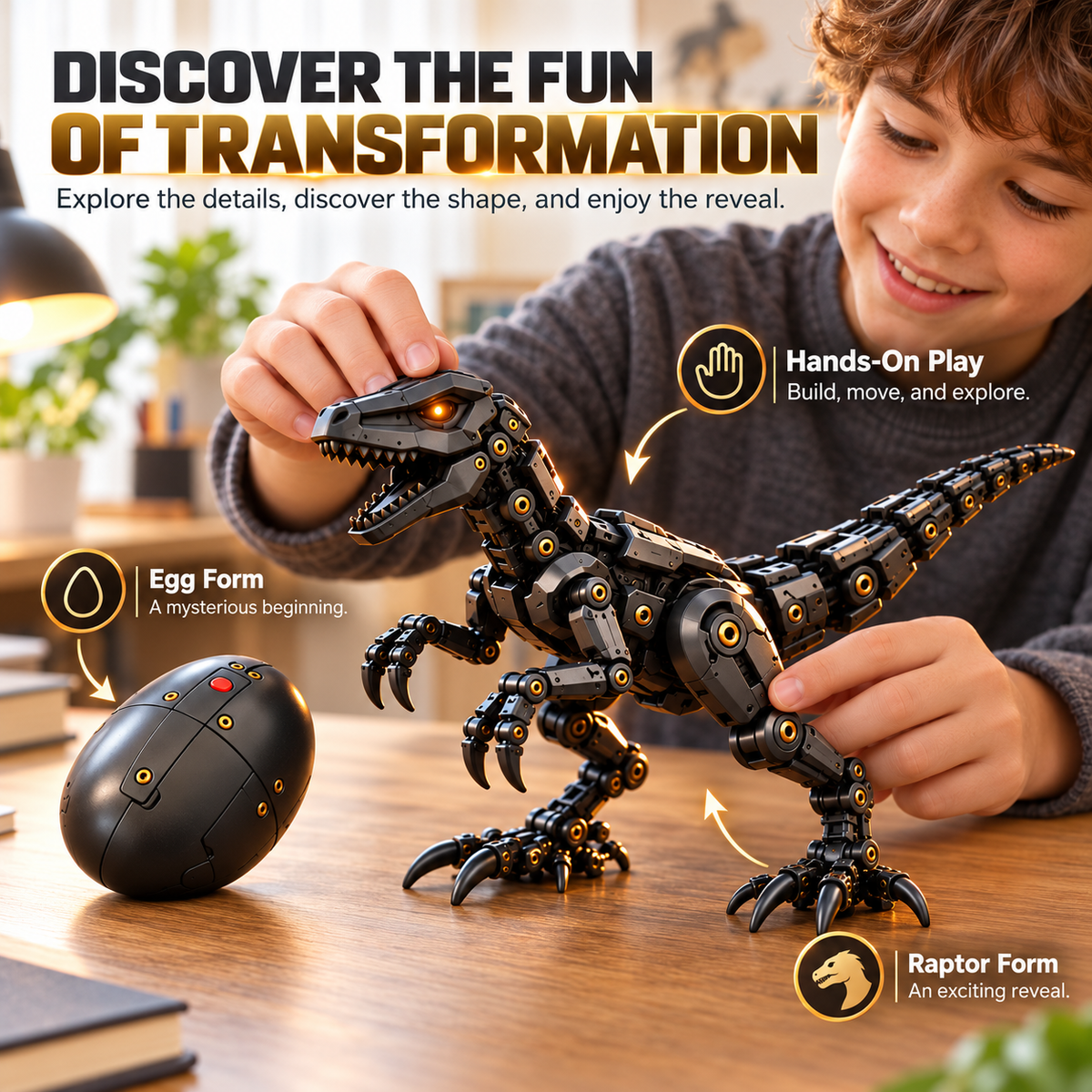 🦖 Egg to Raptor™ – 2-in-1 Transforming Mechanical Dinosaur | Futuristic Robot Collectible & Unique Gift