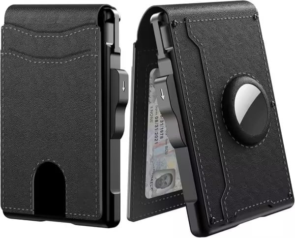 š„ Wallet for Men - with Pop Up Aluminum Case Money Clip Slim Leather Slots Credit Card Holder RFID Blocking Bifold Minimalist Wallet