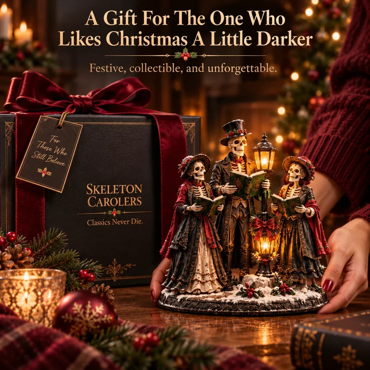 🎄💀 Midnight Carol Gothic Christmas Figurines – 5 Lighted Spooky Holiday Display Styles 👻🕯️