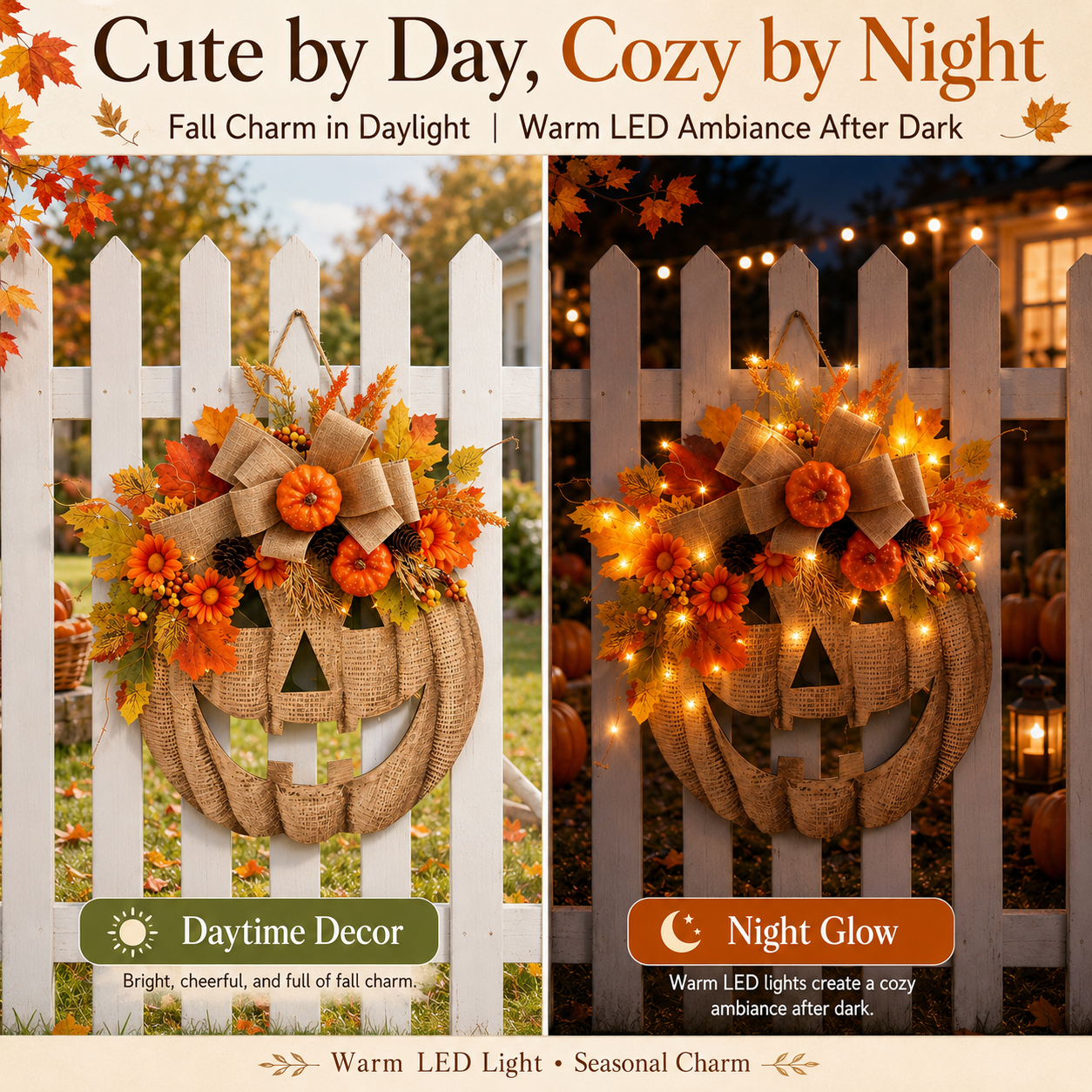 ✨🎃 Lighted Burlap Pumpkin Wreath