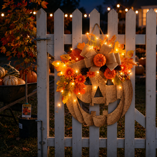 ✨🎃 Lighted Burlap Pumpkin Wreath