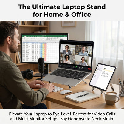 Adjustable Foldable Laptop Stand with Magnetic Phone Holder – Ergonomic & Portable