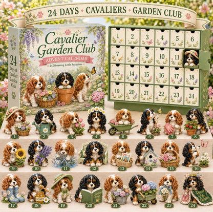 CHRISTMAS KICKOFF 49% OFF - 2026 Cavalier Garden Club Advent Calendar - 24‑Day Festive Countdown, Cottage Garden Themed Cavalier Collectible Miniatures Blind Box - Gift For Gardening & Dog Lovers