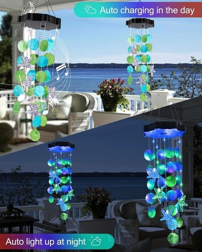🌈 ✨ Solar-Powered Seashell Wind Chime Light