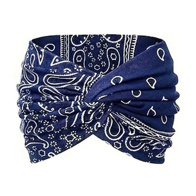 Bohemian-style hairband with a paisley print, wide elasticated hairband