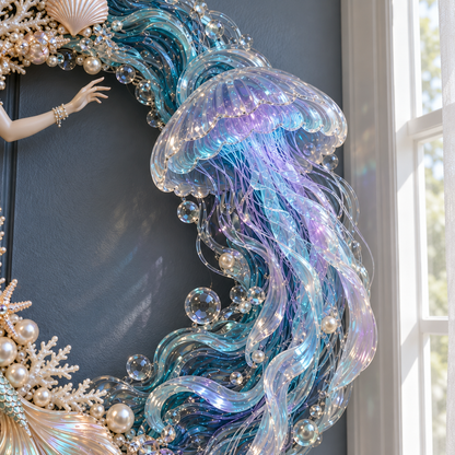 🌊 Ocean Enchantment – Lighted Mermaid & Jellyfish Wreath
