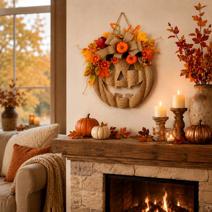 ✨🎃 Lighted Burlap Pumpkin Wreath