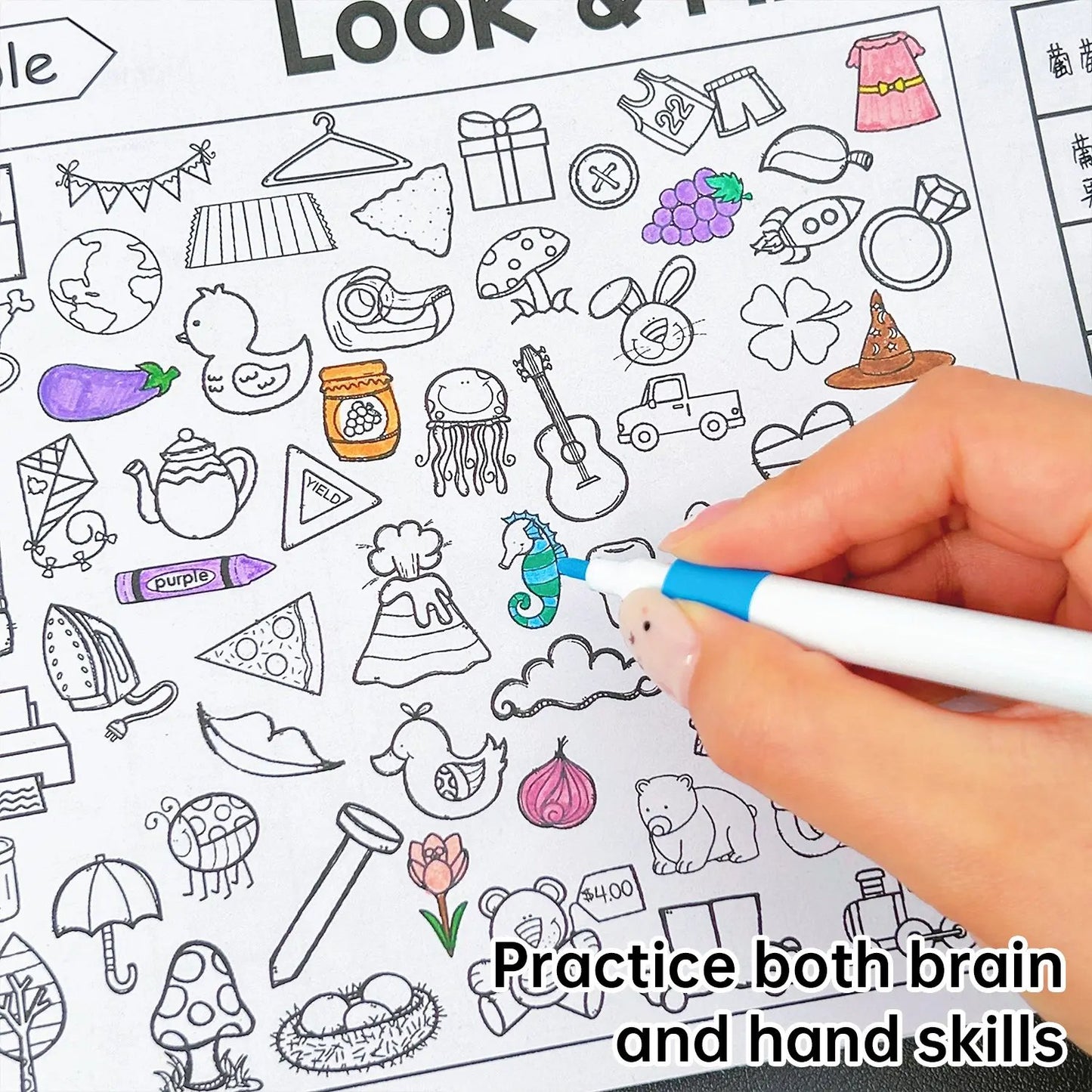 ✍️🧠Interactive Look & Find Coloring Book - ✨Ages 3+, 1000+ Pictures, Preschool Learning & Family Fun