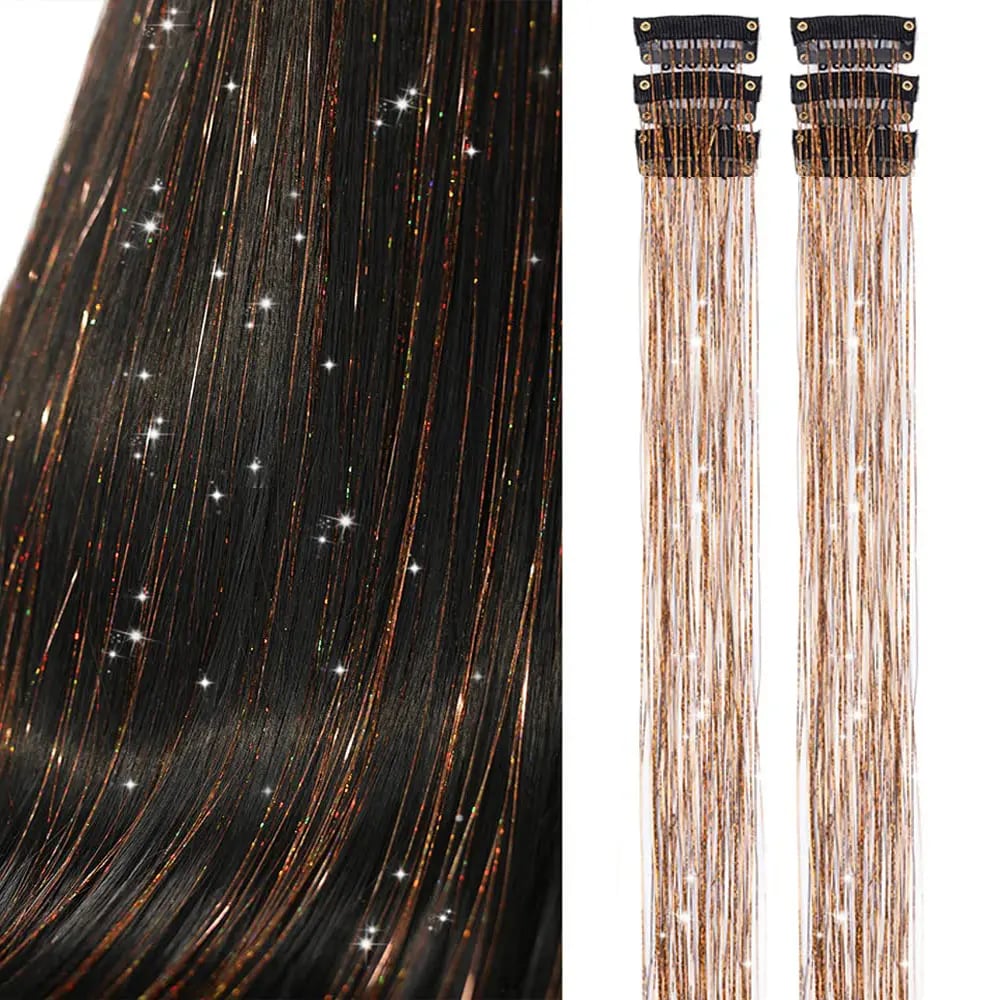 ✨ Clip in Hair Tinsel 24 Inch | 6 Pcs Glitter Fairy Hair Extensions 🥳