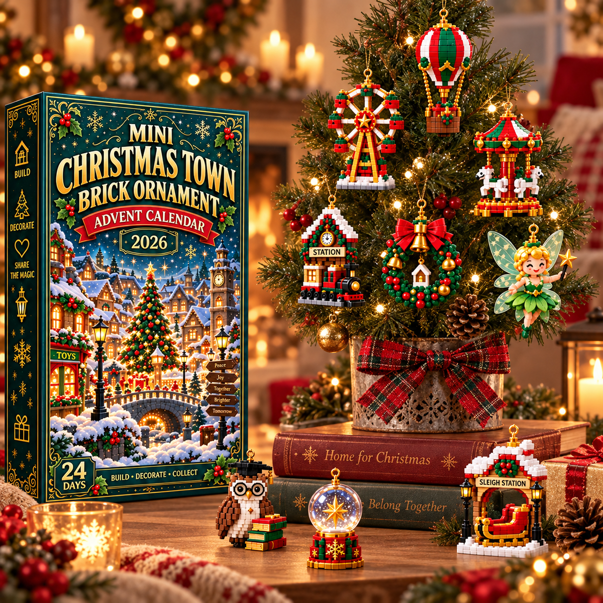 ⏳ Last day to save 49% – 🎄 Mini Christmas Town Brick Ornament Advent Calendar | 24 unique festive buildable town‑themed designs with hanging loops—perfect for decorating Christmas trees, wreaths, and holiday displays 🧱