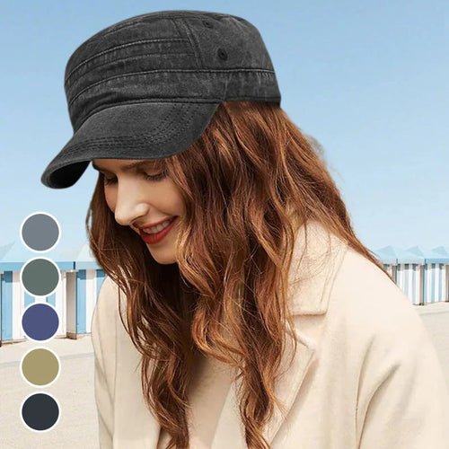 🧢Flat-Top Duckbill Cap – Fashionable, Breathable, Distressed