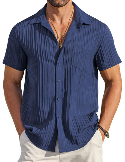🏆Flash Sale⚡ 50K+ SOLD! Almost Gone-💥Men's Casual Button Down Shirts Short Sleeve Textured Summer Beach Shirt with Pocket