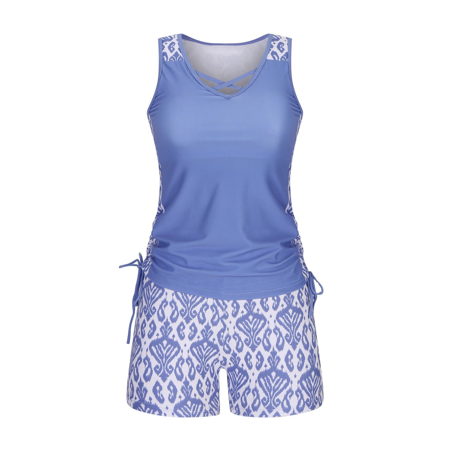 Women's Tummy Control Tankini Set with Built-In Bra – Flattering Boho Swimwear with Shorts