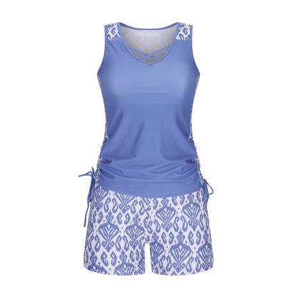 Women's Tummy Control Tankini Set with Built-In Bra – Flattering Boho Swimwear with Shorts