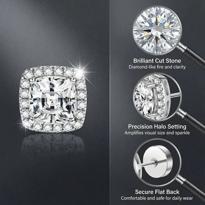 Halo Stud Earrings 4-Pack(Buy 1 get 1 free) - Gold & Silver Round/Square Styles