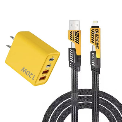⚡Buy 1 Get 1 Free（2 Pcs）🔥Portable Fast Charger, Type C/USB A Dual Ports Adapter,4 in 1 Fast Charging Cable & Data Sync