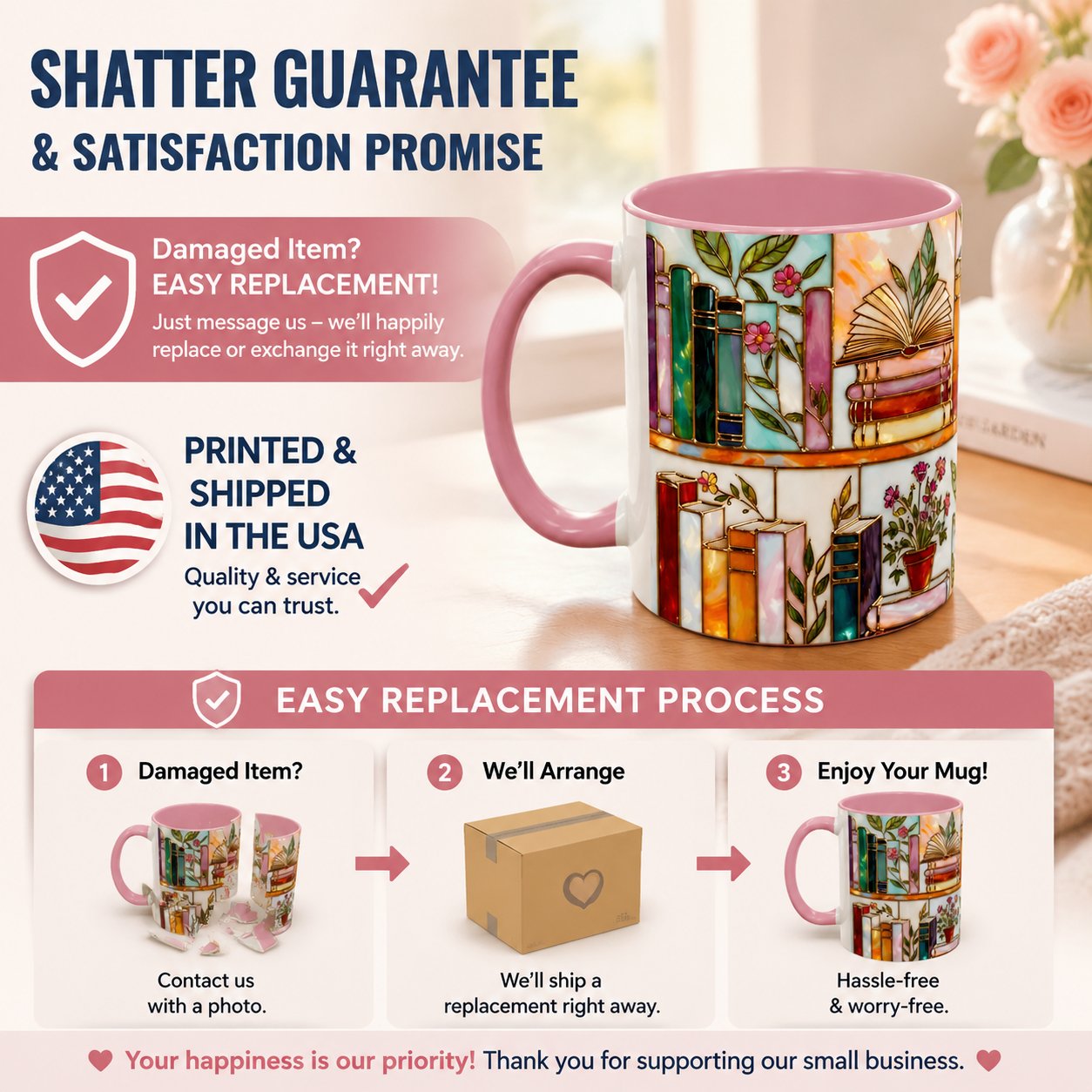 ☕📚Stained-Glass Ceramic Mug- Book Lover Gift, Floral Bookshelf Mug, Coffee & Tea Cup🌈(Buy 2 Free Shipping)