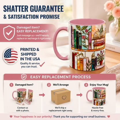 ☕📚Stained-Glass Ceramic Mug- Book Lover Gift, Floral Bookshelf Mug, Coffee & Tea Cup🌈(Buy 2 Free Shipping)
